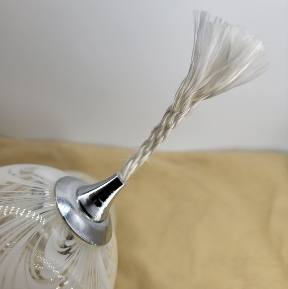 Hand-Blown Swirled White Glass Oil Lamps with Vintage Metal Wick Holders Set TWO - Picture 9 of 13